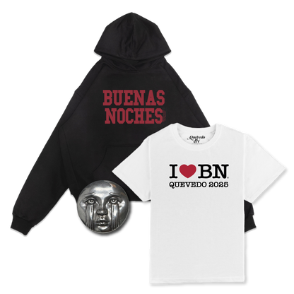 PACK BUENAS NOCHES - SUDADERA + CAMISETA BLANCA + PIN